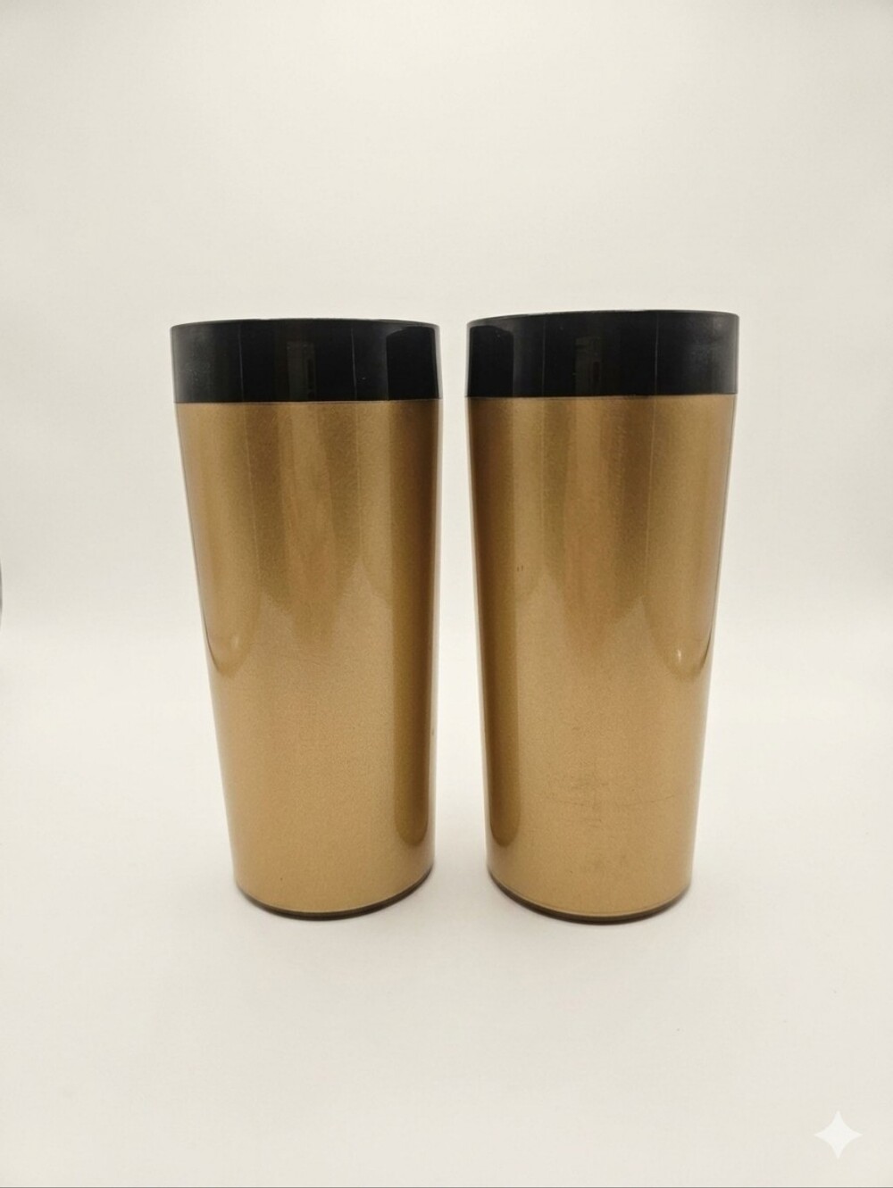 Vintage Thermo-Serv West Bend Insulated Gold Metallic Tumblers Set of 2